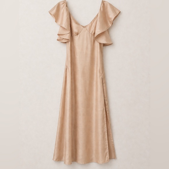 Dresses & Skirts - NWT Silky Ruffle Sleeve Midi Slip Dress in Cream